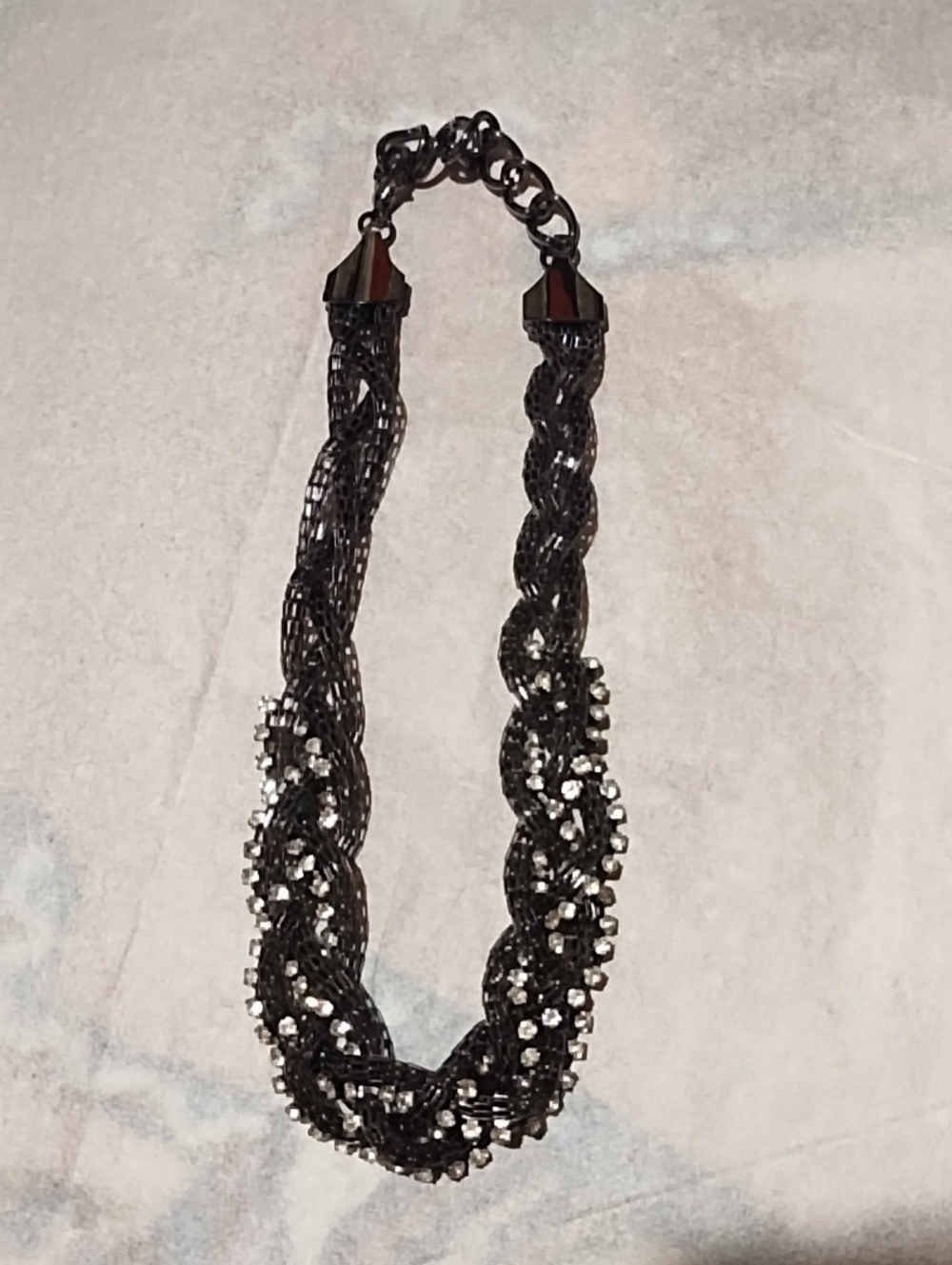Black Braided Crystal Accent Necklace EUC.